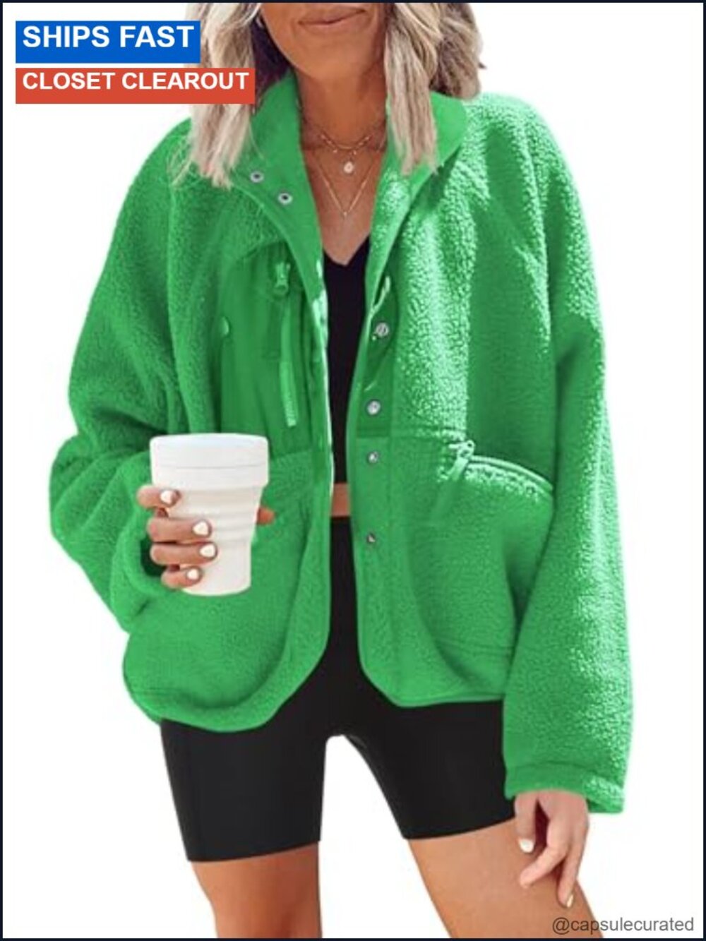 Fuzzy Fleece Sherpa Jacket Button Down Long Sleeve Women's Winter Coat